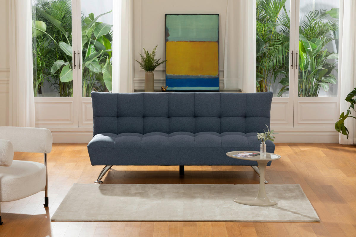SCHLAFSOFA Leinenoptik Blau  - Blau/Silberfarben, Basics, Textil/Metall (195/90/98cm) - MID.YOU