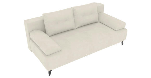 SCHLAFSOFA Plüsch Creme Rückenkissen, Armlehnenkissen, Bettkasten, Schlaffunktion, Rücken echt, Liegefläche im Originalstoff  - Creme/Schwarz, KONVENTIONELL, Textil/Metall (200/98/90cm) - Carryhome