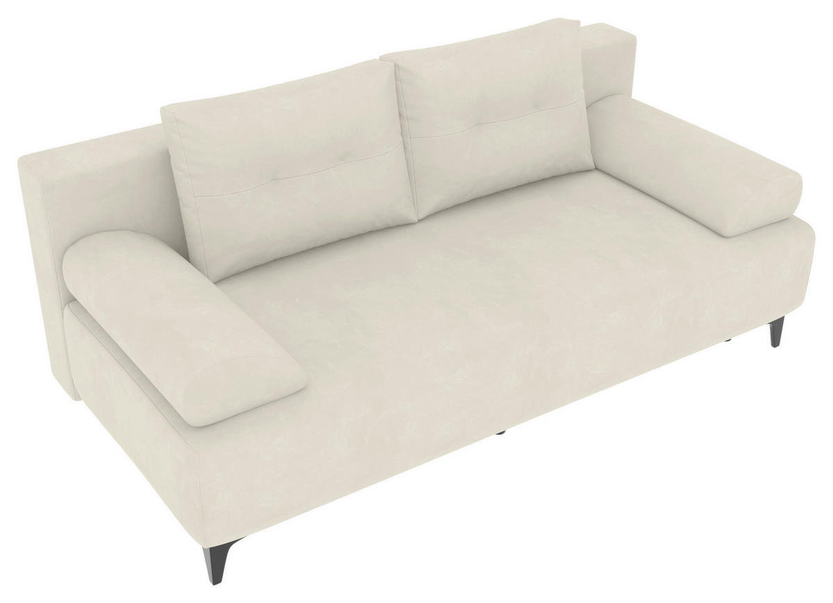 SCHLAFSOFA  mit Liegefunktion, Rücken echt Plüsch Creme  - Creme/Schwarz, KONVENTIONELL, Textil/Metall (200/98/90cm) - Carryhome