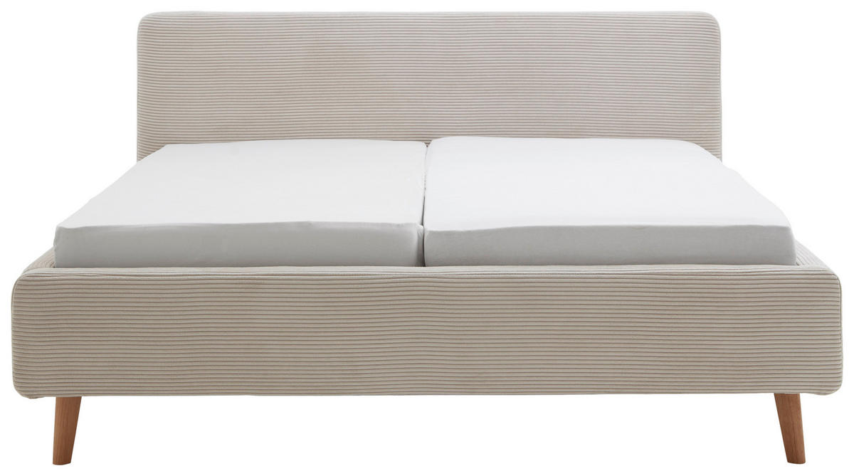 POLSTERBETT 180/200 cm,  in Beige, Bettkasten, Lattenroste, Matratzen, unterschiedliche Matratzenhärtegrade je Bettseite, H2 + H3 = mittel + fest  - Eichefarben/Birkefarben, Design, Holz/Textil (180/200cm) - Xora