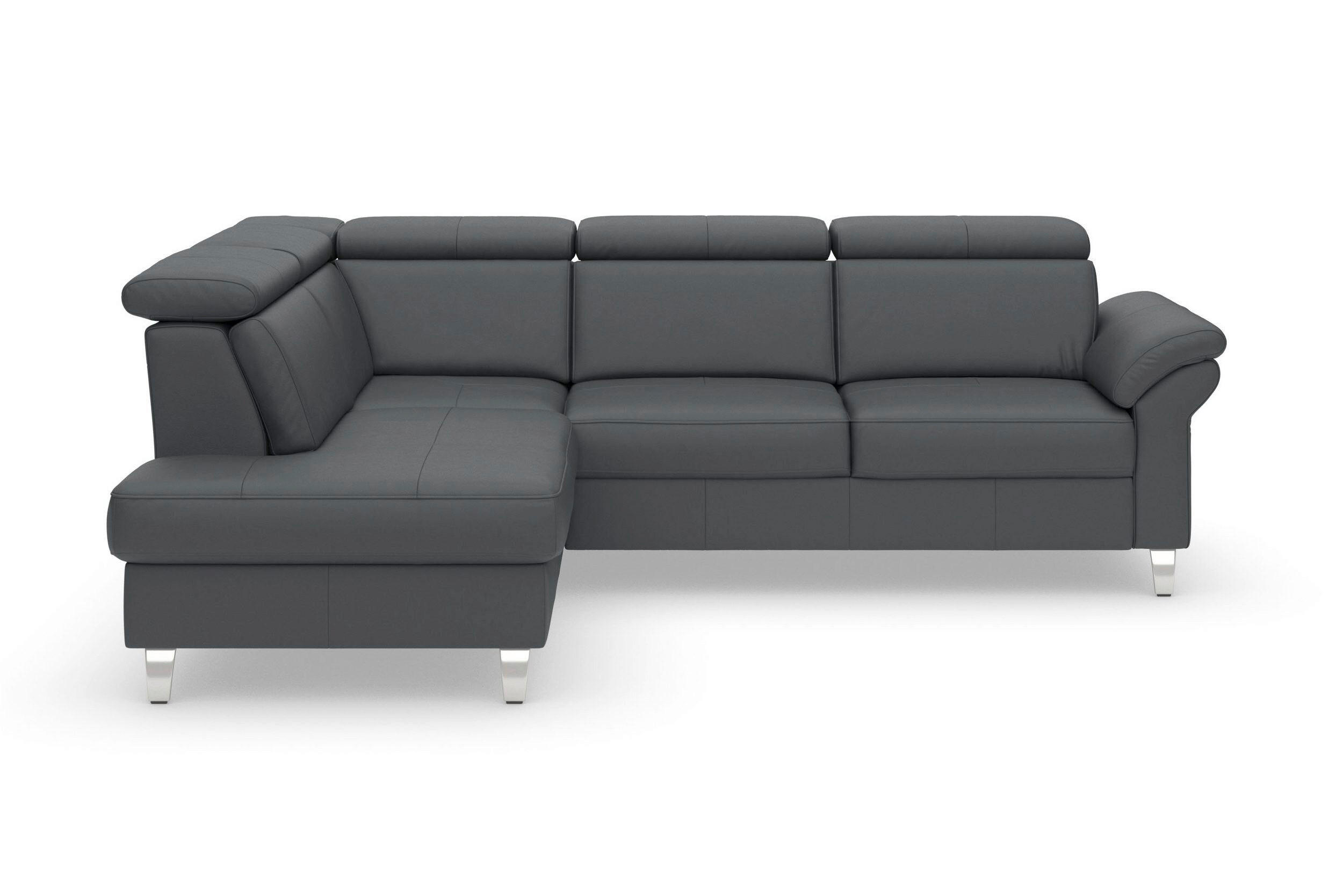 ECKSOFA 194/245 cm ARNGAST E in Echtleder Schwarz Kopfteilverstellung  194/245 cm  - Chromfarben/Schwarz, Basics, Leder/Textil (194/245cm) - Sit & More