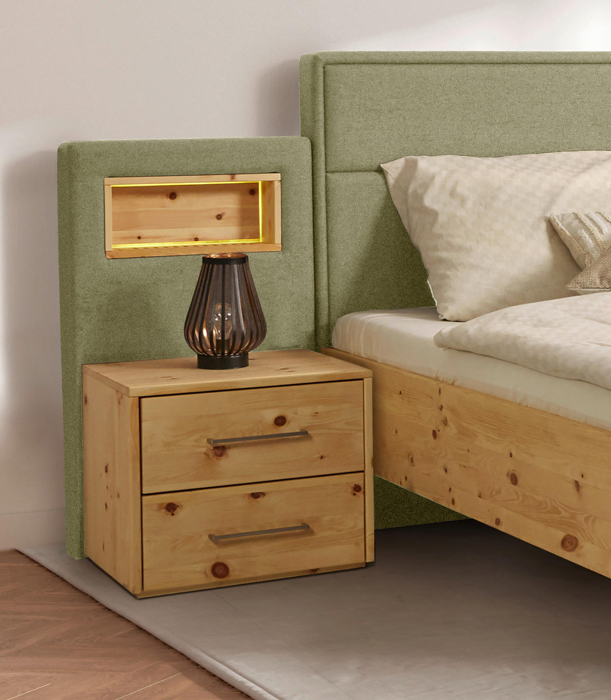 BETT 180/200 cm  in Grün, Zirbelkieferfarben  - Zirbelkieferfarben/Grün, Natur, Holz/Textil (180/200cm) - Valnatura