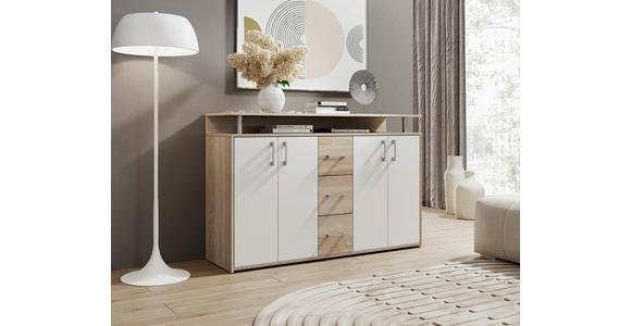 SIDEBOARD 139/90/34 cm  - Silberfarben/Weiß, KONVENTIONELL, Holzwerkstoff/Kunststoff (139/90/34cm) - Carryhome