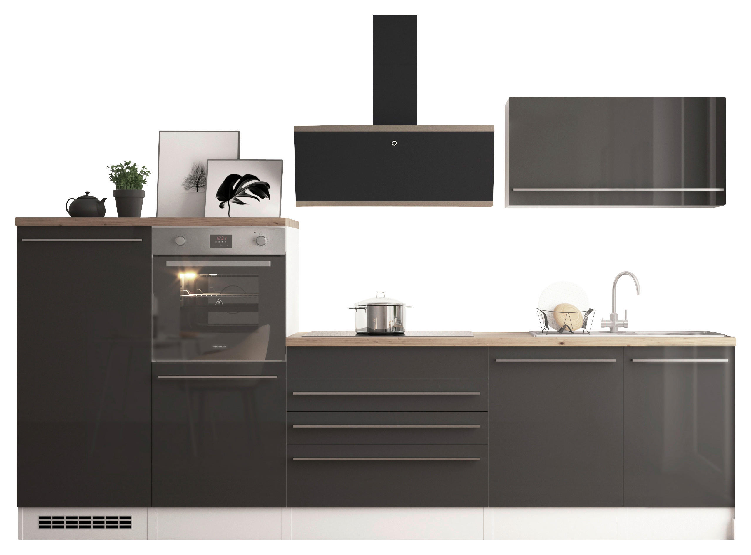 KÜCHENBLOCK 320 cm   in Grau  - Wildeiche/Edelstahlfarben, Design, Holzwerkstoff/Kunststoff (320cm) - Respekta