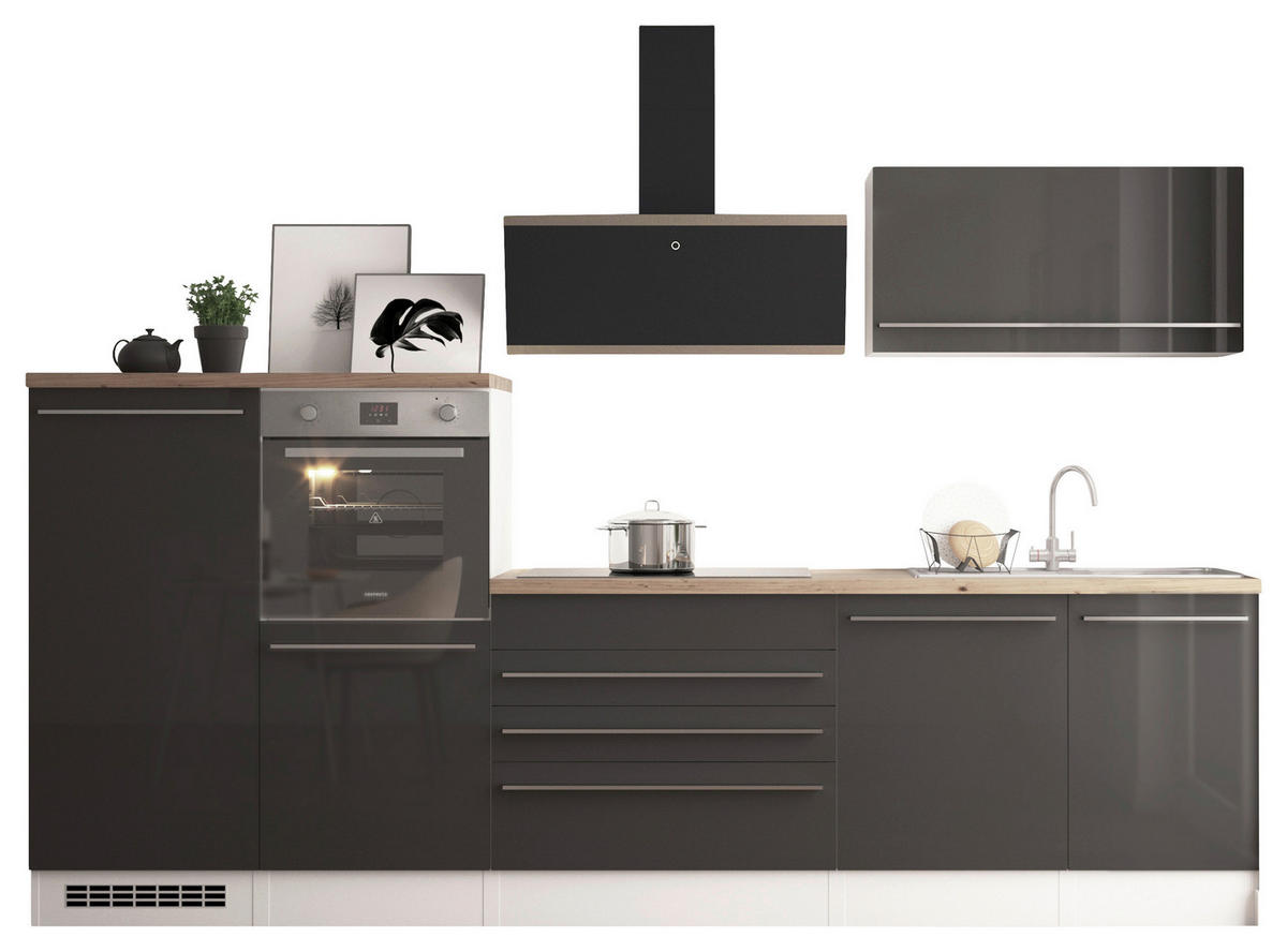 KÜCHENBLOCK 320 cm   in Grau  - Wildeiche/Edelstahlfarben, Design, Holzwerkstoff/Kunststoff (320cm) - Respekta