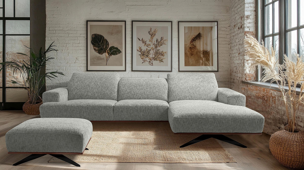 ECKSOFA PORTLAND in Struktur Grau Kopfteilverstellung  295/187 cm  - Schwarz/Grau, Design, Holz/Textil (295/187cm) - Livetastic