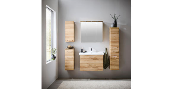 MIDISCHRANK 30/142/33 cm  - Chromfarben/Eichefarben, KONVENTIONELL, Glas/Holzwerkstoff (30/142/33cm) - Xora