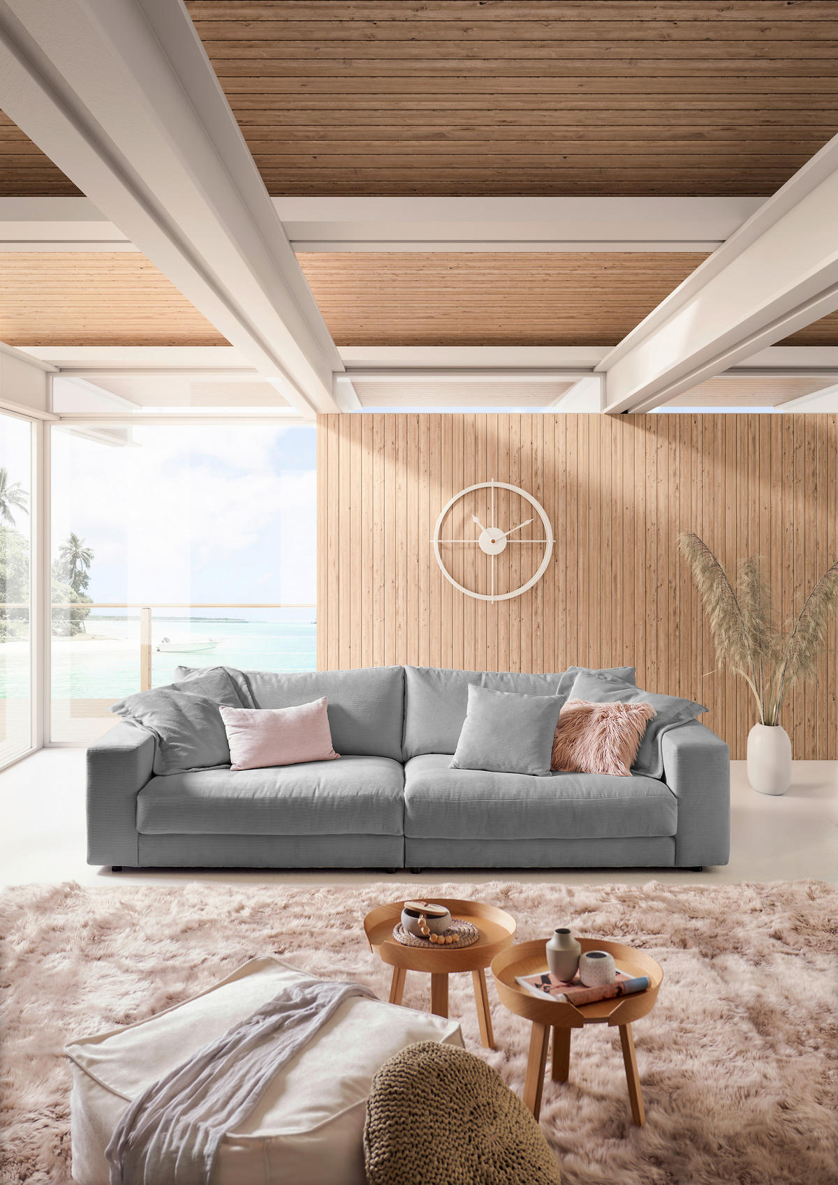MEGASOFA in Feincord Grau  - Schwarz/Grau, Design, Kunststoff/Textil (290/86/127cm) - Pure Home Lifestyle