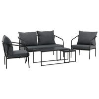 LOUNGEGARNITUR   Stahl  - Dunkelgrau/Schwarz, KONVENTIONELL, Textil/Metall - Gardenson