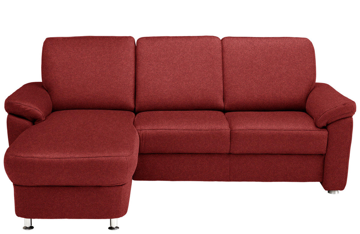 ECKSOFA in Flachgewebe Rot  - Chromfarben/Rot, Konventionell, Textil/Metall (163/220cm) - Beldomo System