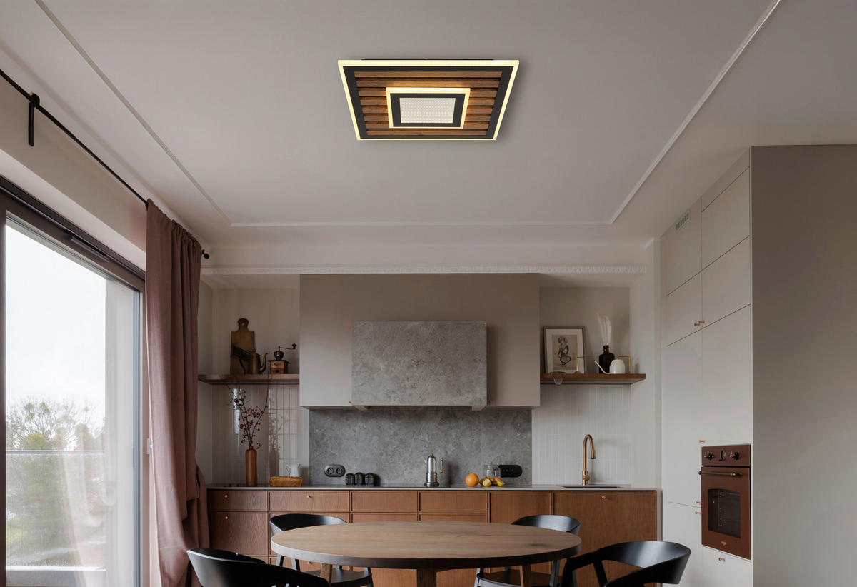 STROPNÍ LED SVÍTIDLO, 40/40/6 cm - bílá/tmavě hnědá, Natur, kov/kompozitní dřevo (40/40/6cm) - Globo