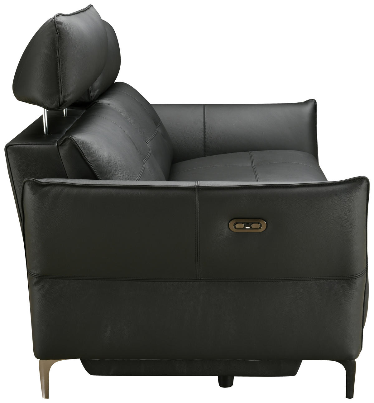 2,5-SITZER Schwarz Echtleder  - Schwarz, Design, Leder/Metall (220/98/101cm) - Novel