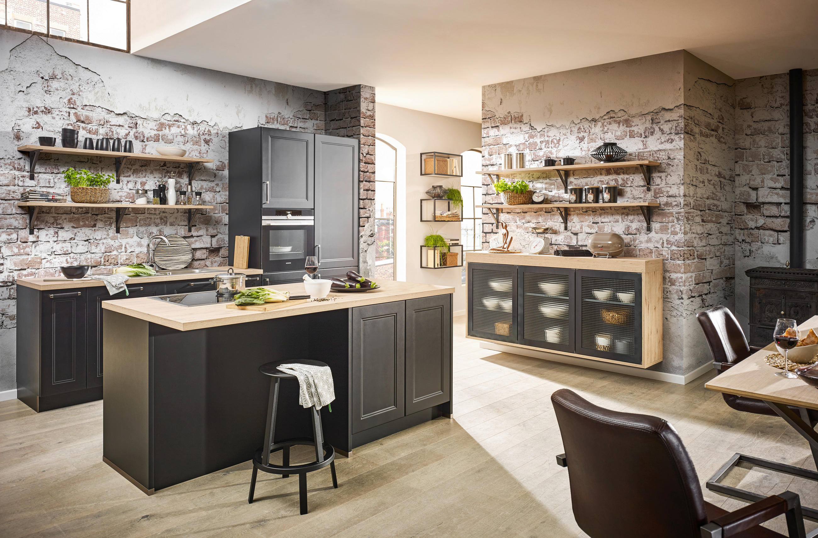 EINBAUKÜCHE DK610  - Eichefarben/Schwarz, LIFESTYLE, Holzwerkstoff - Dieter Knoll