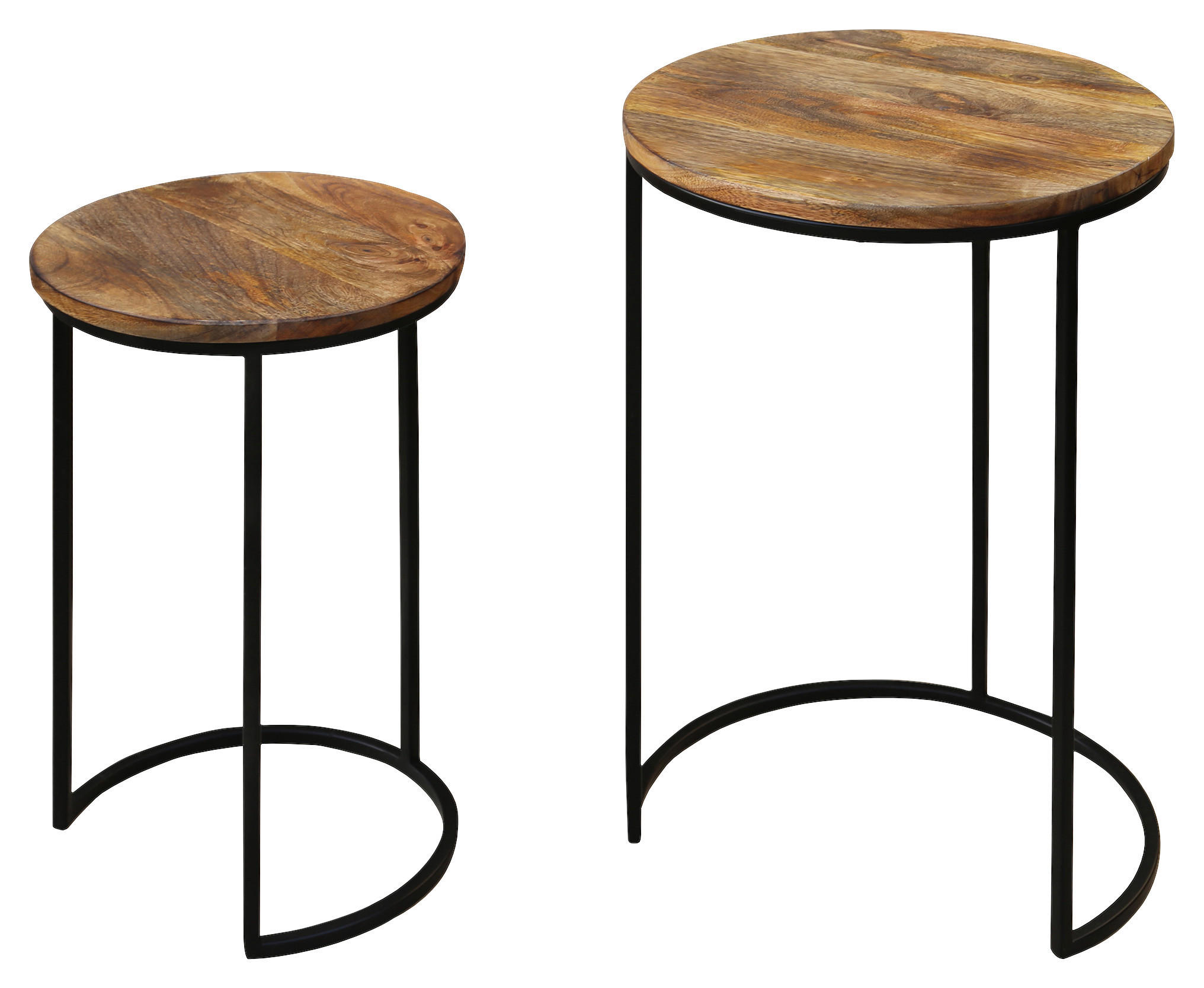 SATZTISCH Mangoholz massiv rund Naturfarben, Schwarz  - Schwarz/Naturfarben, MODERN, Holz/Metall (40/30x60/50cm) - MID.YOU