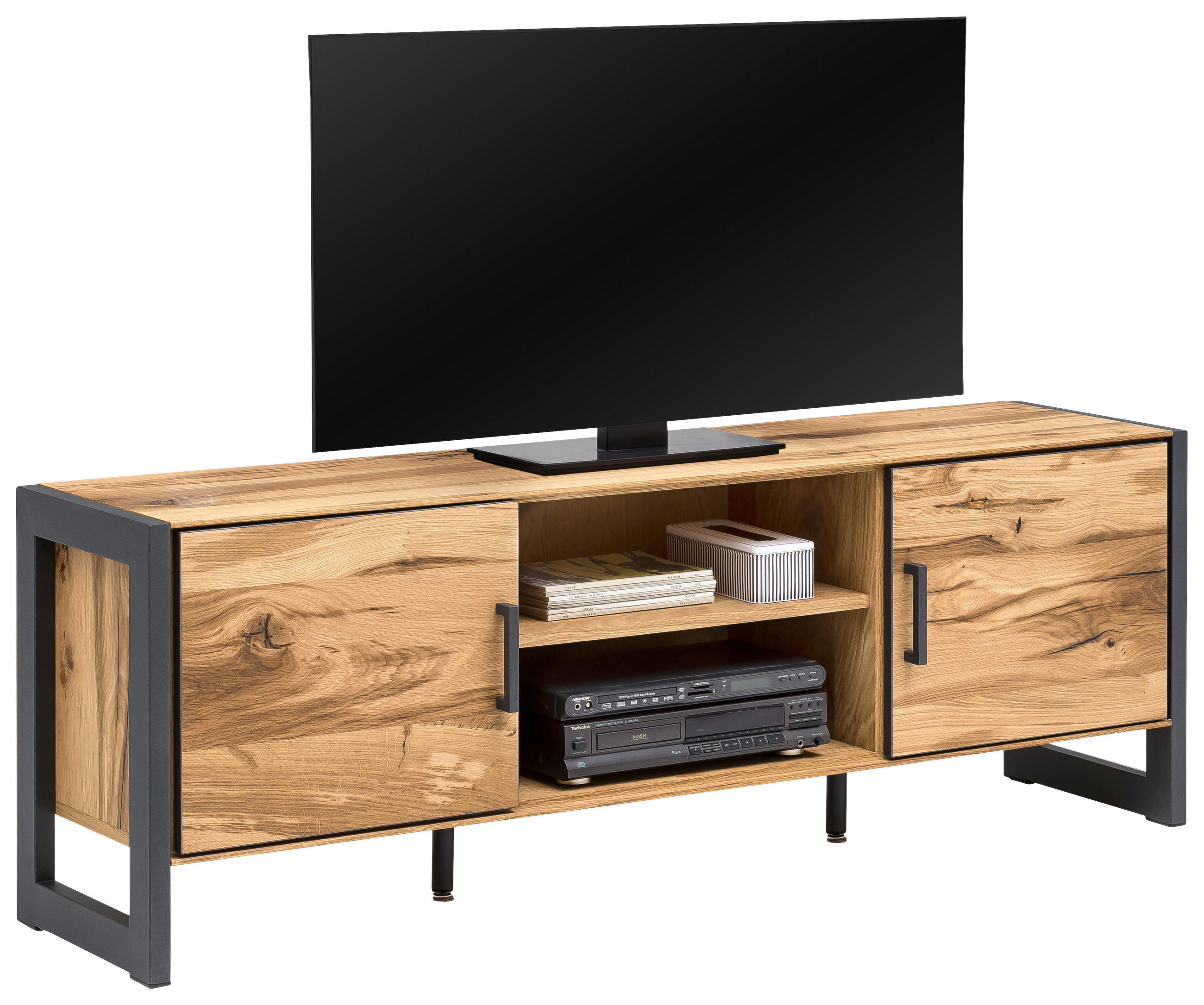 TV-ELEMENT Eiche furniert Alteiche - Alteiche/Graphitfarben, Trend, Holz/Metall (168/61/40cm) - Carryhome