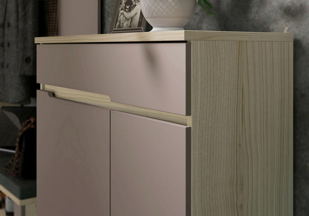 SKRINKA NA TOPÁNKY, taupe, farba duba, 80/107/38 cm - čierna/farba duba, Design, kompozitné drevo (80/107/38cm) - Voleo