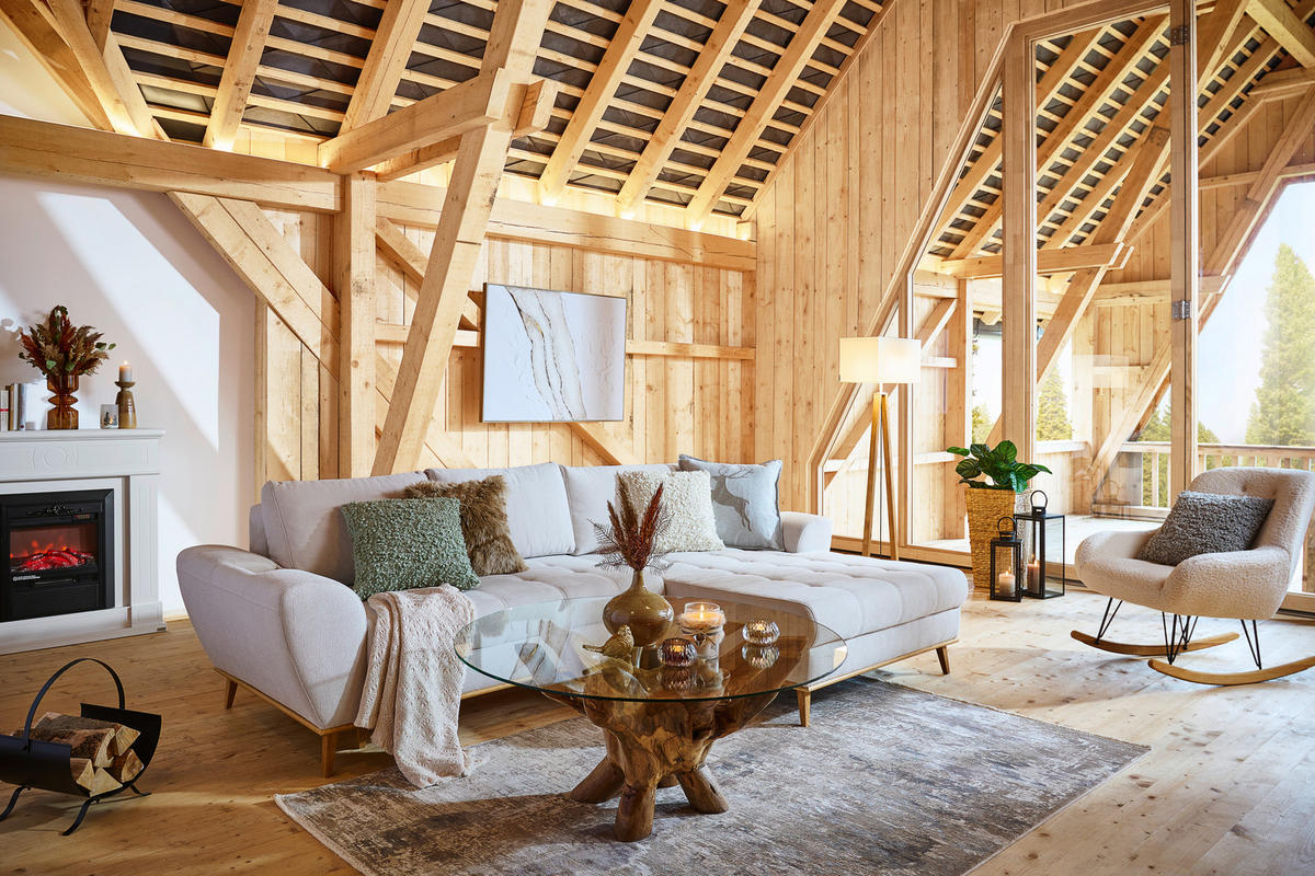 ECKSOFA in Webstoff Creme  - Eichefarben/Creme, Design, Holz/Textil (282/175cm) - Carryhome