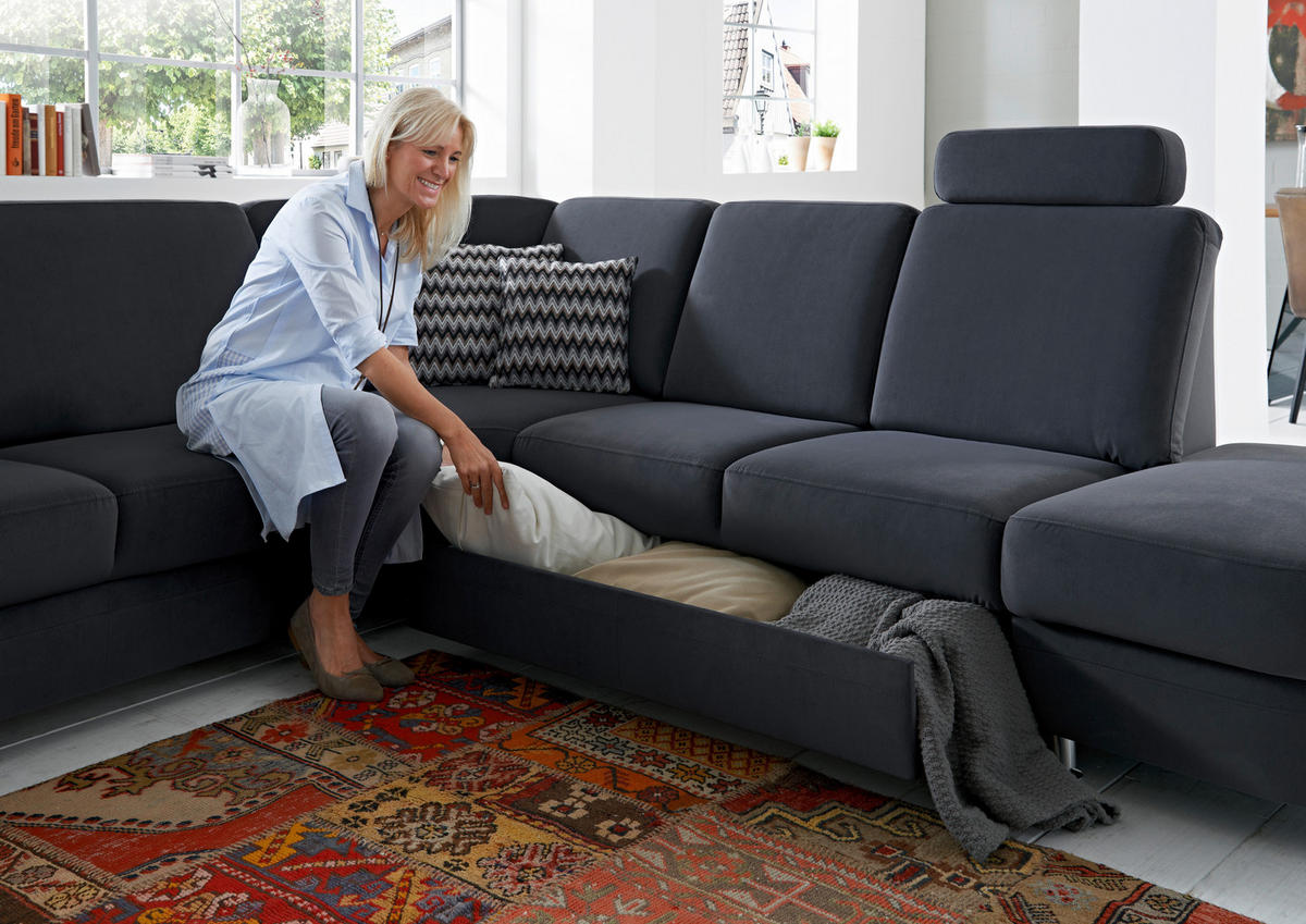 ECKSOFA in Flachgewebe Anthrazit  - Anthrazit/Alufarben, Konventionell, Textil/Metall (289/269cm) - Beldomo System