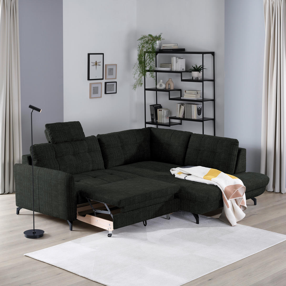 ECKSOFA in Flachgewebe, Leinenoptik Anthrazit  - Anthrazit/Schwarz, Modern, Textil/Metall (247/208cm) - Xora