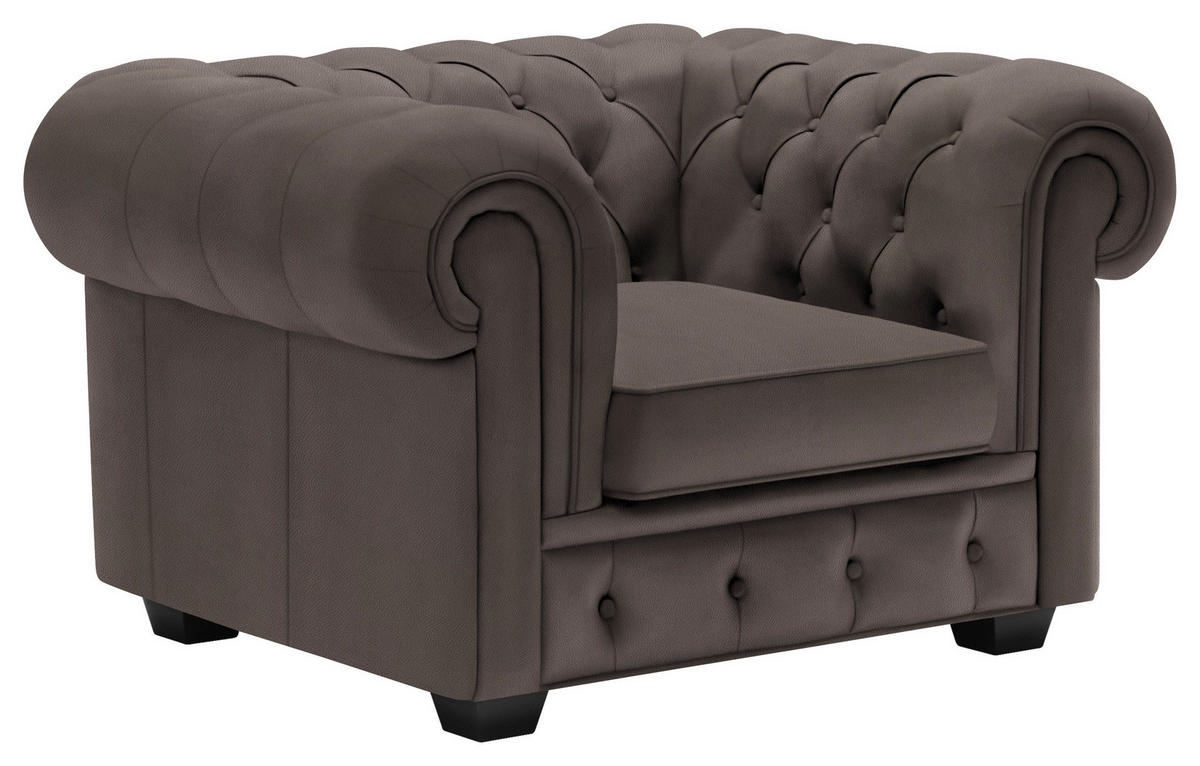 CHESTERFIELD-SESSEL - Wengefarben/Graubraun, LIFESTYLE, Holz/Textil (115/76,5/96cm) - Landscape