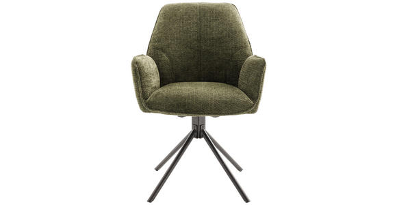ARMLEHNSTUHL  Sitzfläche 180° drehbar, automatische Rückholfunktion Struktur  - Schwarz/Olivgrün, Design, Textil/Metall (59/88/63cm) - Carryhome