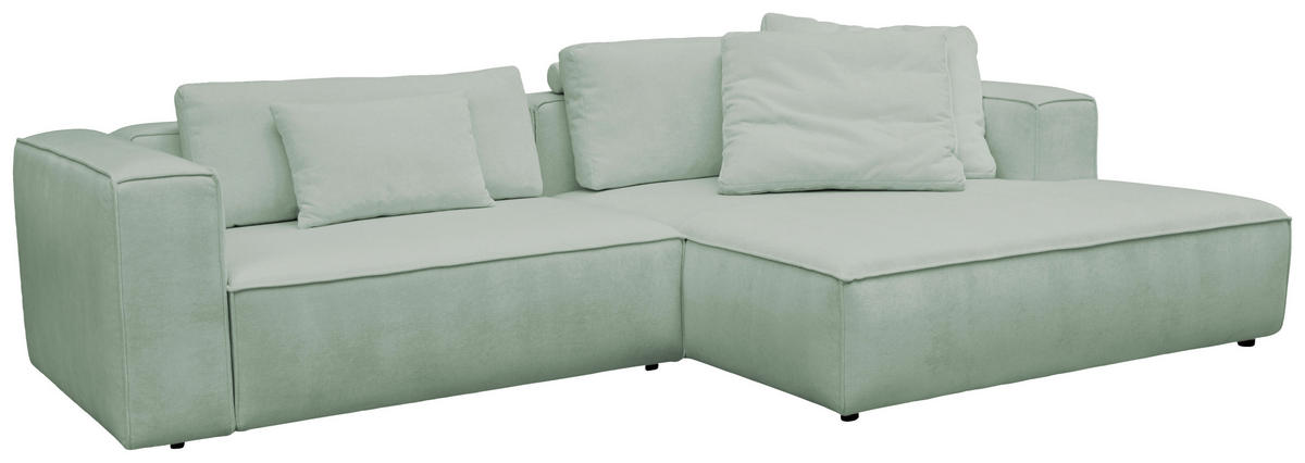 ECKSOFA Mintgrün Chenille Rücken echt  - Schwarz/Mintgrün, MODERN, Kunststoff/Textil (296/185cm) - Hom`in