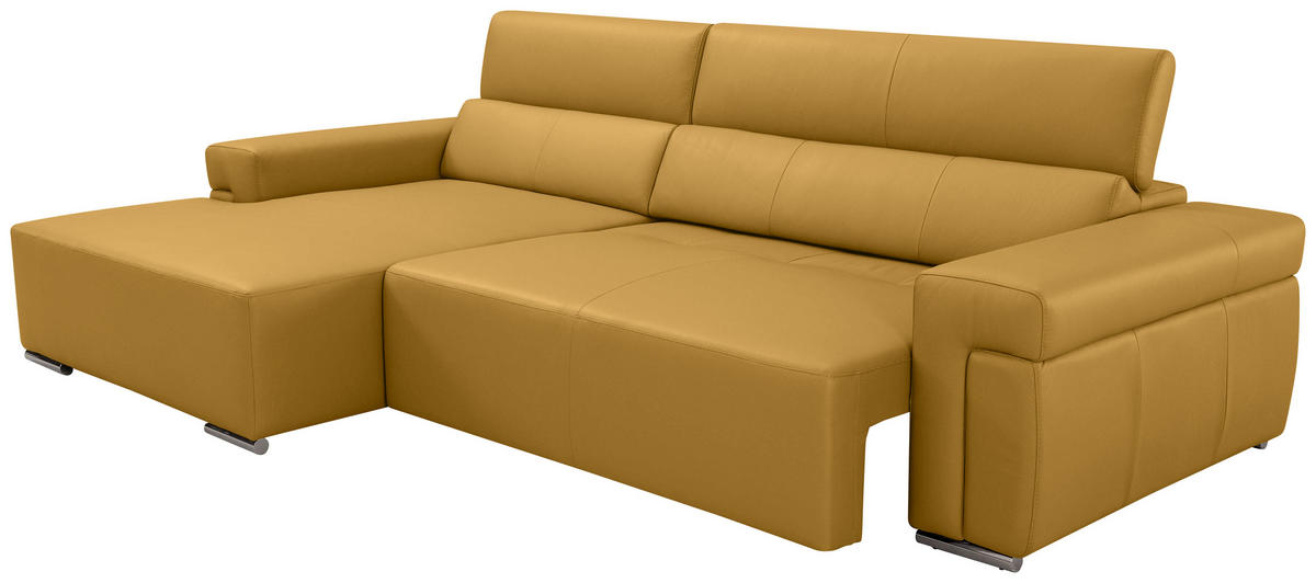 Ecksofa inkl. Funktion DUA Senfgelb Echtleder  - Chromfarben/Senfgelb, Design, Leder/Metall (170/293cm) - Novel
