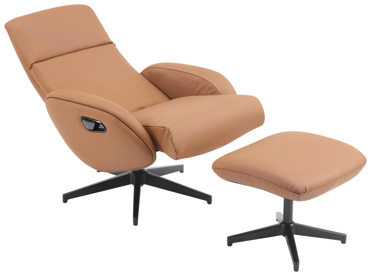 POČIVALNIK S PODNOŽNIKOM,  rjava tekstil, usnje - črna/rjava, Design, kovina/tekstil (77/107/75cm) - Livetastic