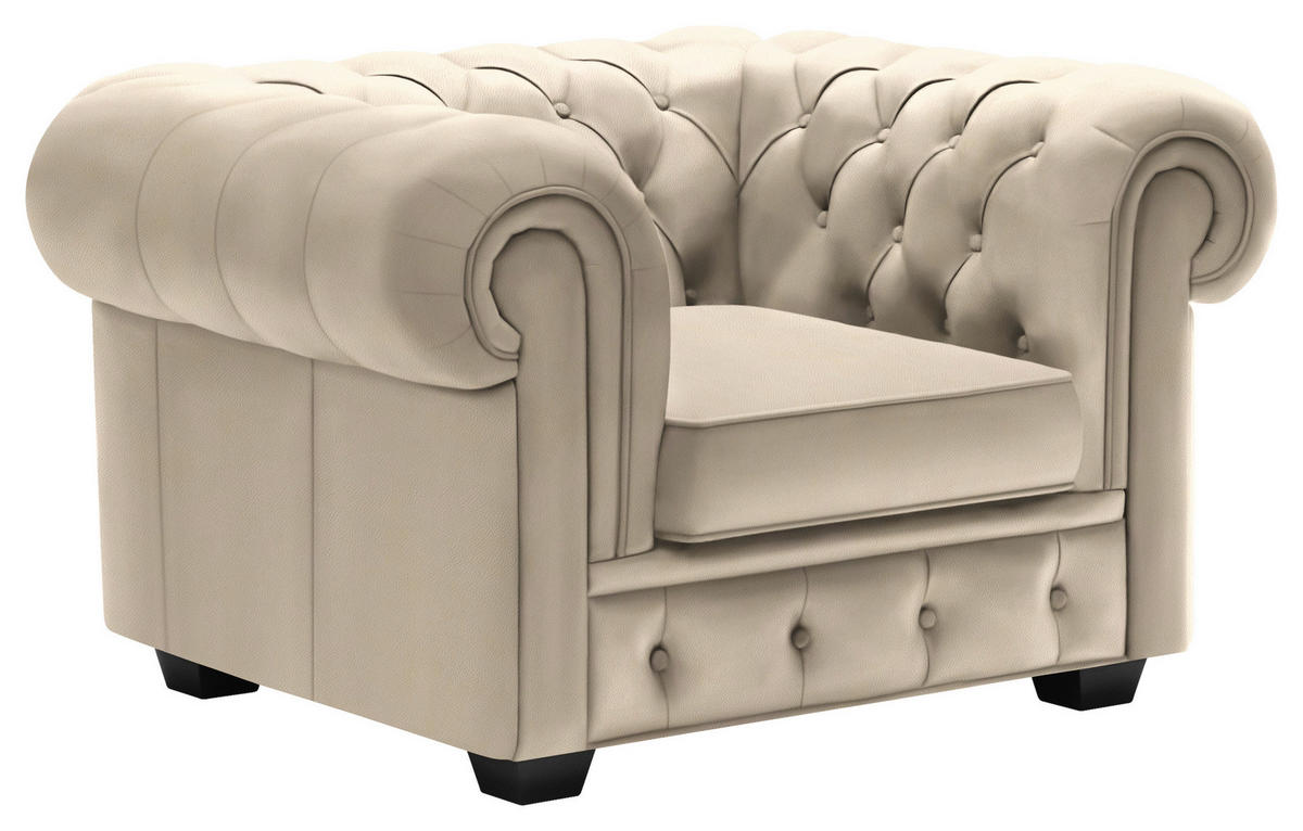 CHESTERFIELD-SESSEL in aspect cuir crème  - couleur de wengé/crème, Lifestyle, textile/bois (115/76,5/96cm) - Landscape