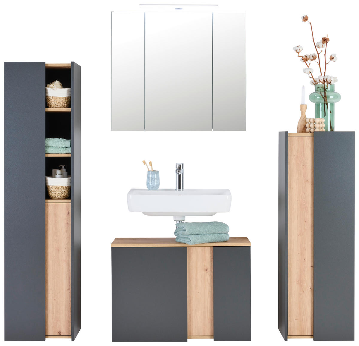 MEUBLE SOUS-LAVABO 80/56/32 cm  - Anthrazit/Silberfarben, Basics, Holzwerkstoff/Metall (80/56/32cm) - home24