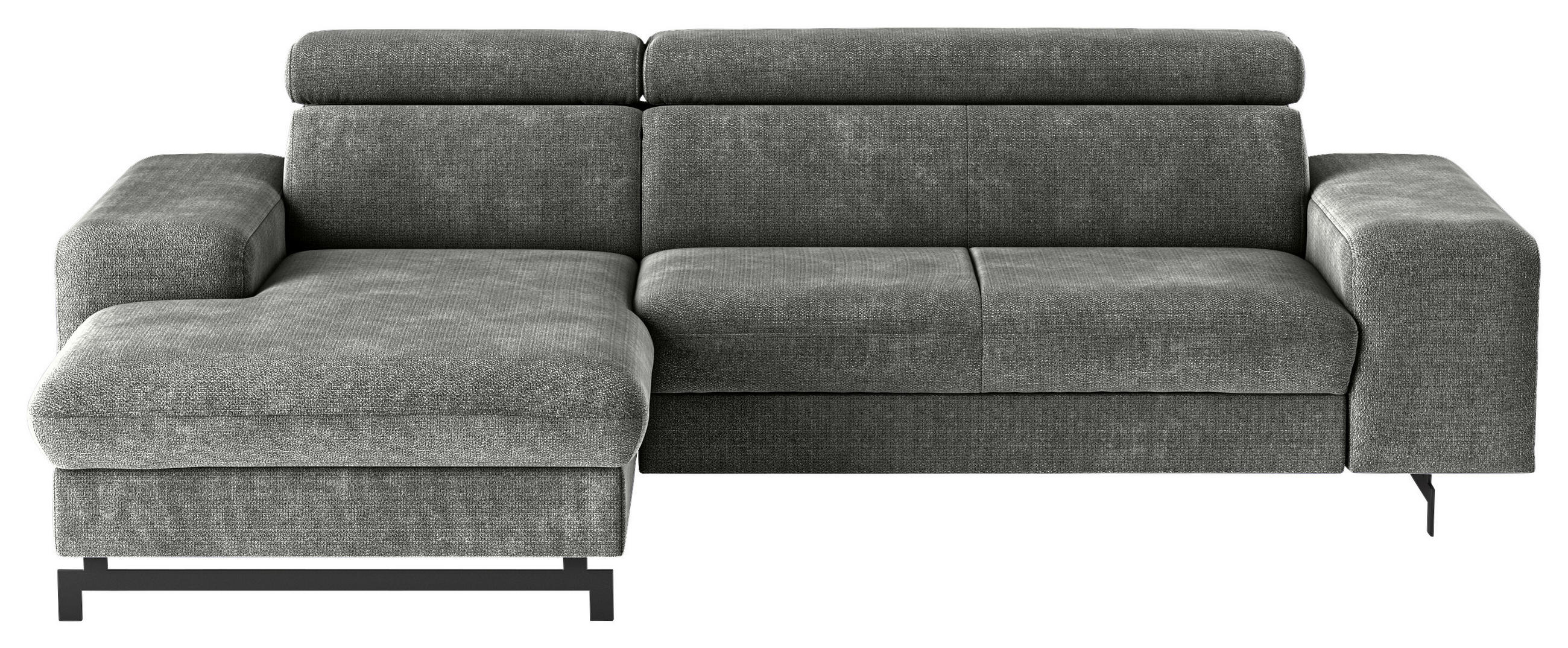 ECKSOFA Grau Chenille Bettkasten, Schlaffunktion, Rücken echt, Kopfteilverstellung  - Schwarz/Grau, Textil/Metall (165/267cm) - MID.YOU