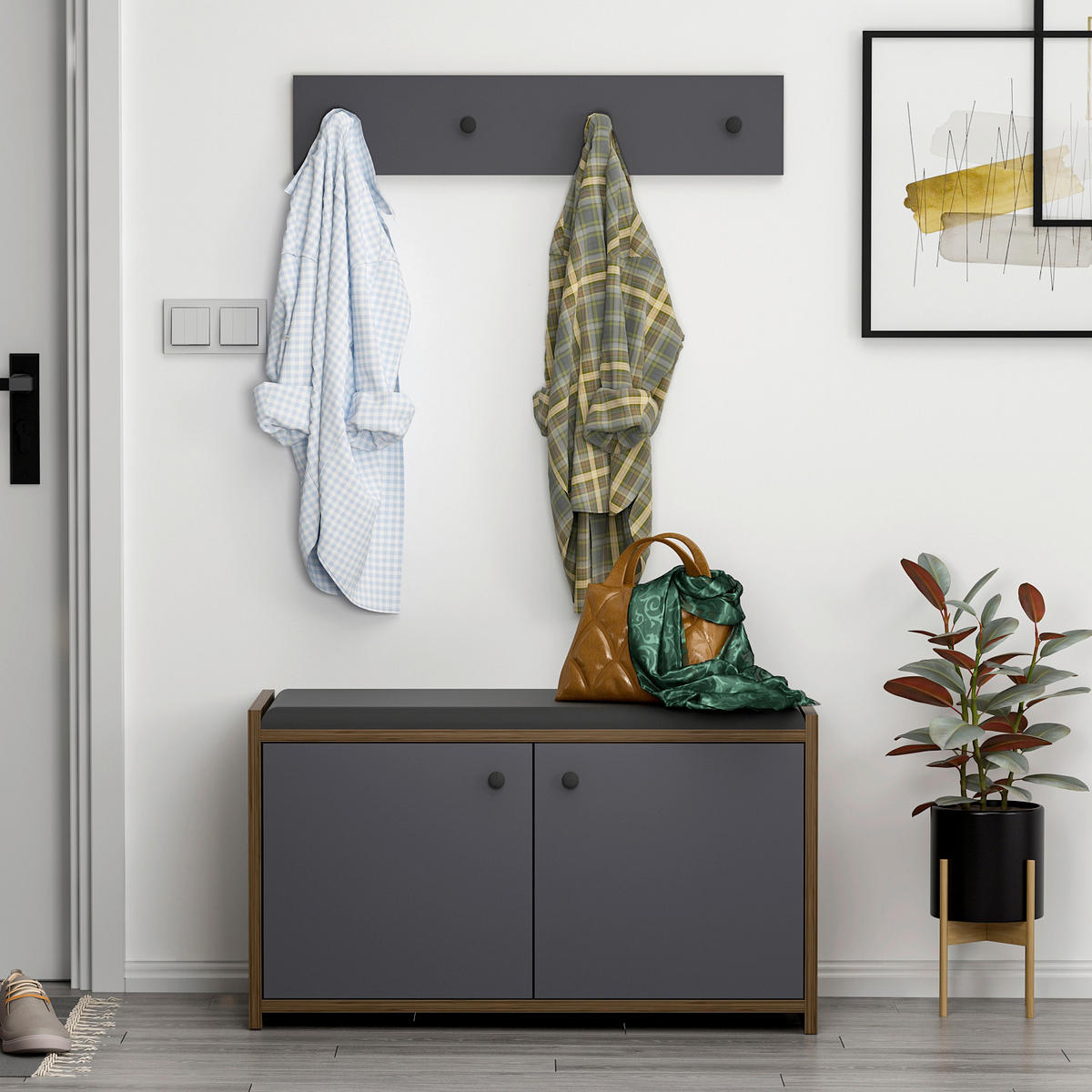 GARDEROBE 2-teilig  in 80/45/35 cm  - Anthrazit, Design, Holzwerkstoff (80/45/35cm) - Livetastic