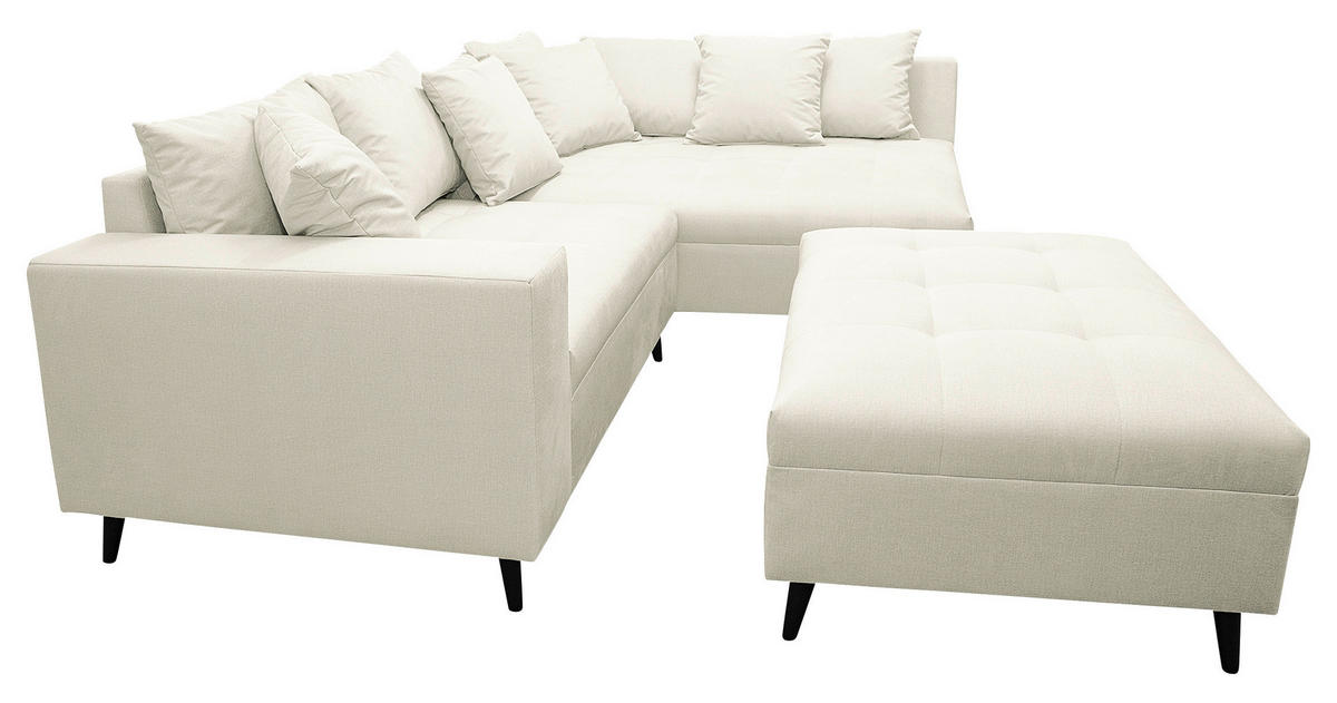 Ecksofa inkl. Hocker in Mikrofaser Hellgrau  - Hellgrau/Schwarz, Design, Holz/Textil (247/174cm) - MID.YOU