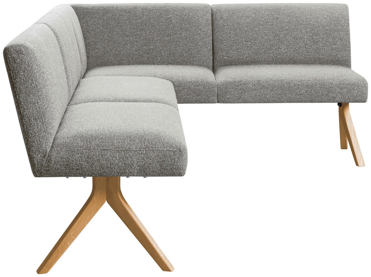 ECKBANK 218/172 cm Webstoff Hellgrau Eiche vollmassiv   - Eichefarben/Hellgrau, KONVENTIONELL, Holz/Textil (218/172cm) - Linea Natura
