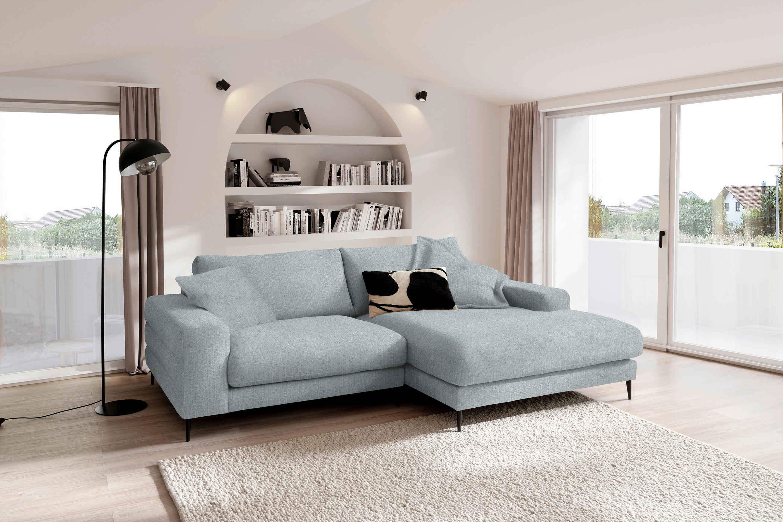 ECKSOFA in Flachgewebe Hellblau  - Schwarz/Hellblau, Design, Textil/Metall (253/177cm) - Dieter Knoll