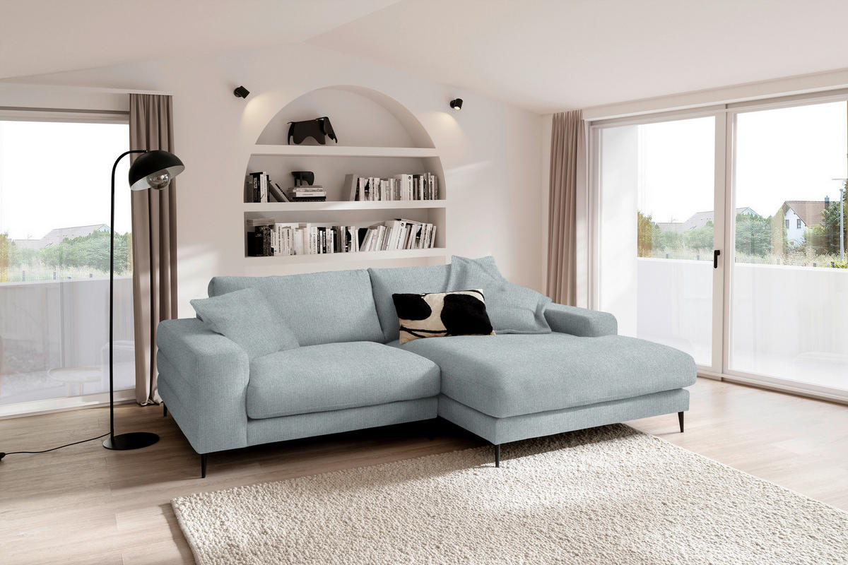 ECKSOFA in Flachgewebe Hellblau  - Schwarz/Hellblau, Design, Textil/Metall (253/177cm) - Dieter Knoll