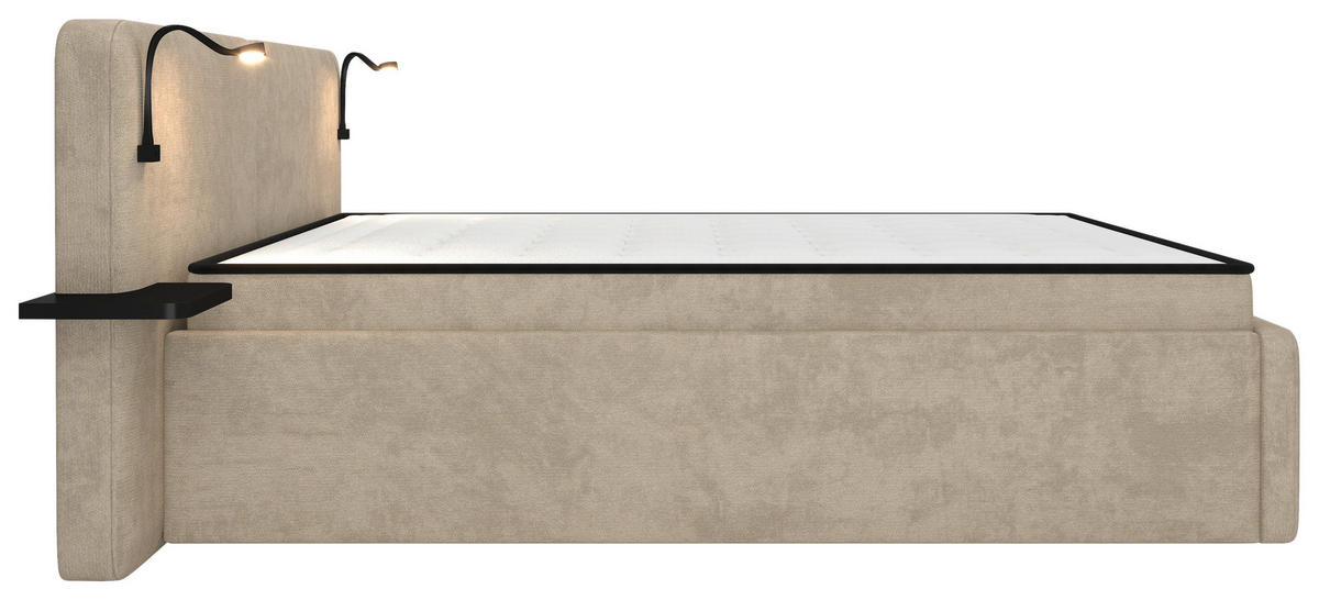 POLSTERBETT 180/200 cm,  in Beige, gepolstertes Kopfteil, Beleuchtung, Lattenrost, H2 + H3 = mittel + fest  - Beige/Schwarz, MODERN, Kunststoff/Textil (180/200cm) - Chameo