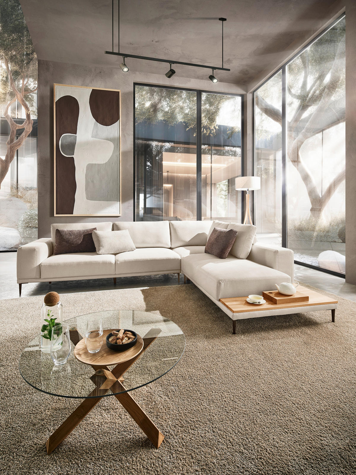 ECKSOFA Naturfarben Leinwand  - Schwarz/Naturfarben, Design, Textil/Metall (318/271cm) - Emilio Belluti