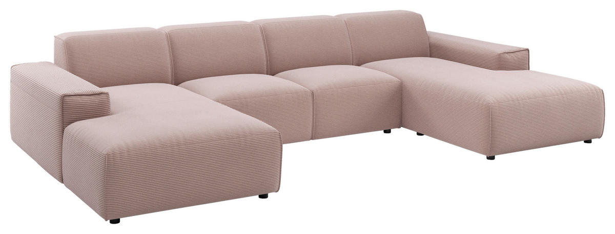 WOHNLANDSCHAFT Rosa Cord  - Schwarz/Rosa, MODERN, Kunststoff/Textil (189/340/189cm) - Pure Home Lifestyle