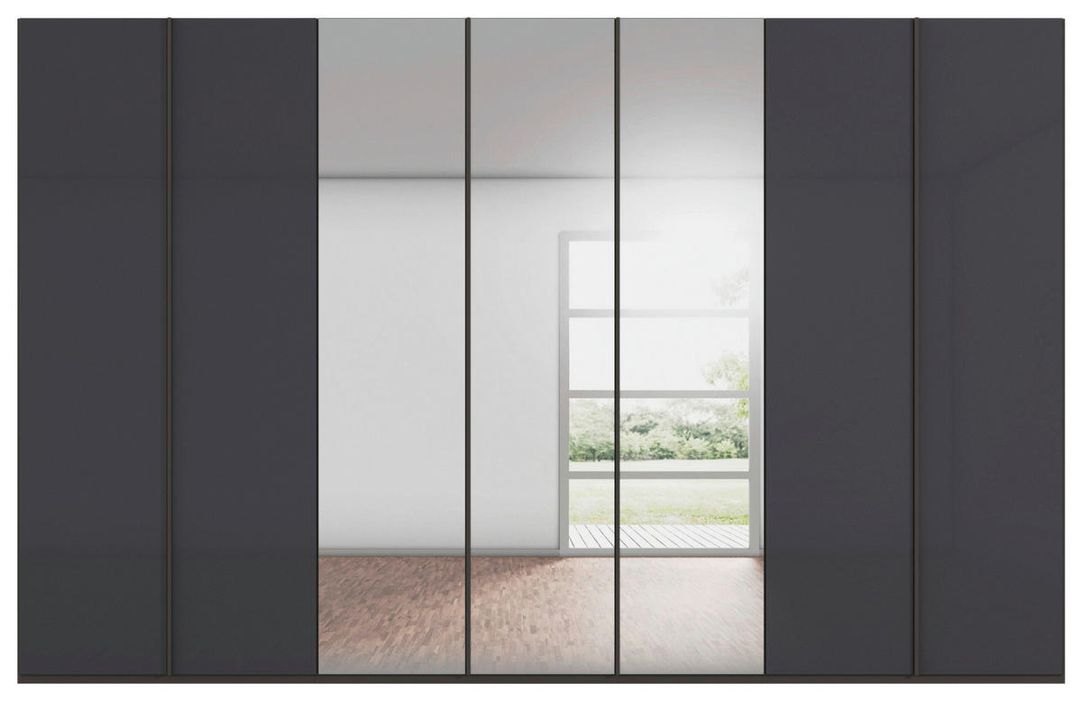 DREHTÜRENSCHRANK 350/223/61 cm,  in Graphitfarben, 7-türig  - Graphitfarben, Basics, Glas/Holzwerkstoff (350/223/61cm) - Novel