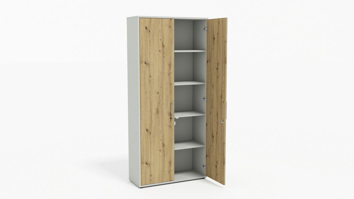 AKTENSCHRANK Hellgrau, Eiche Artisan  - Hellgrau/Eiche Artisan, MODERN, Holzwerkstoff (128,5/185,6/33cm) - MID.YOU