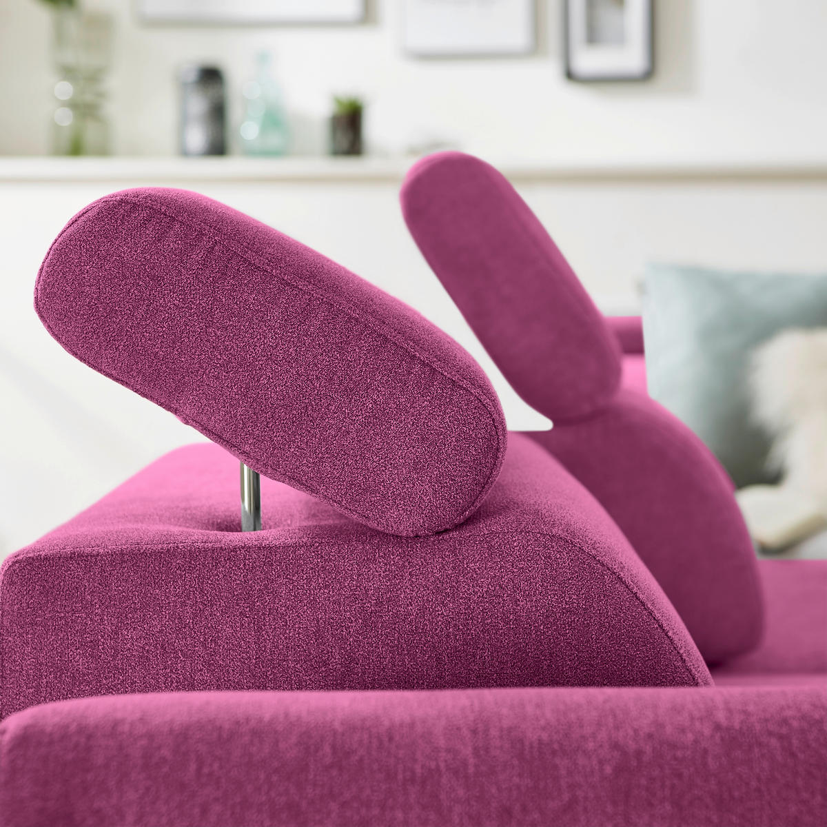 ECKSOFA in Webstoff Magenta  - Magenta/Schwarz, Design, Textil/Metall (277/237cm) - Stylife