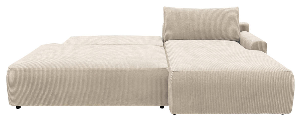 ECKSCHLAFSOFA  mit Schlafen auf Sitzhöhe, Rücken echt, Armteil rechts Cord Creme  - Creme/Schwarz, MODERN, Kunststoff/Textil (253/167cm) - Trendmanufaktur