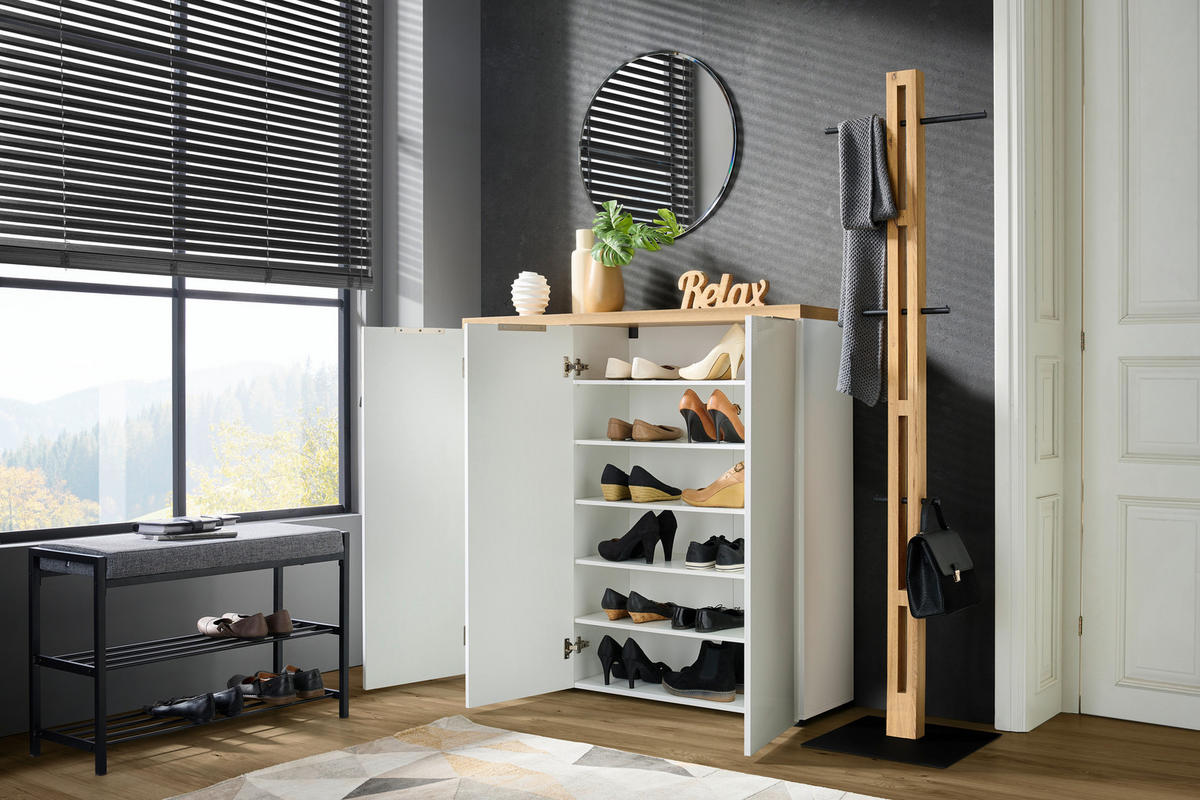 CIPELARNIK  bela, boja hrasta  pločasti materijal     - boja aluminijuma/boja hrasta, Dizajnerski, metal/pločasti materijal (120/115/34cm) - MID.YOU