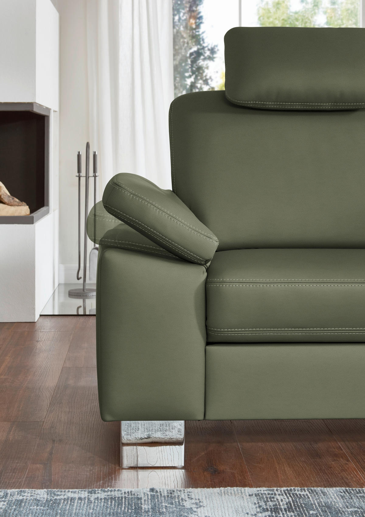 ECKSOFA  in Echtleder Olivgrün  248/235 cm  - Alufarben/Olivgrün, Design, Leder/Metall (248/235cm) - Beldomo Premium