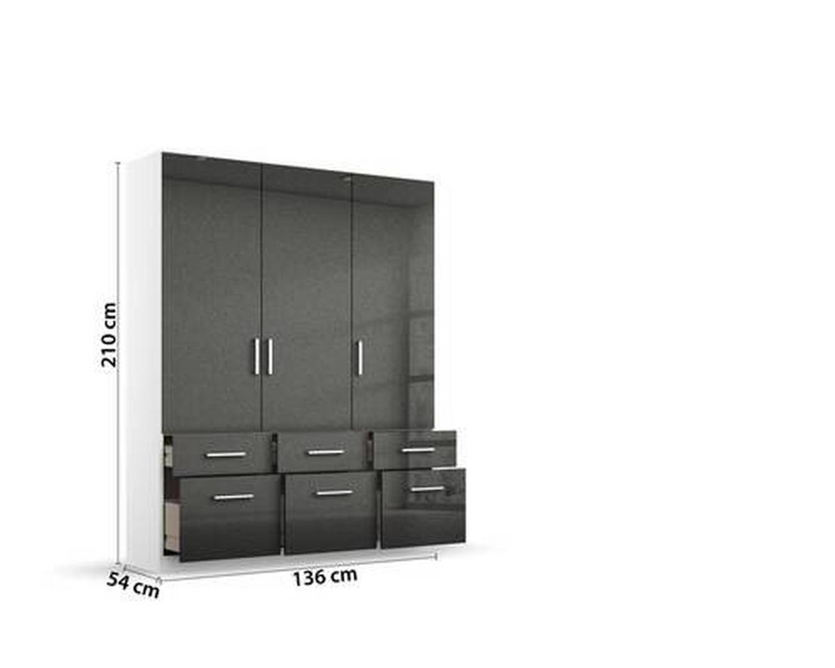DREHTÜRENSCHRANK 136/210/54 cm 3-türig Weiß, Grau  - Chromfarben/Weiß, MODERN, Holzwerkstoff/Kunststoff (136/210/54cm) - Rauch Möbel