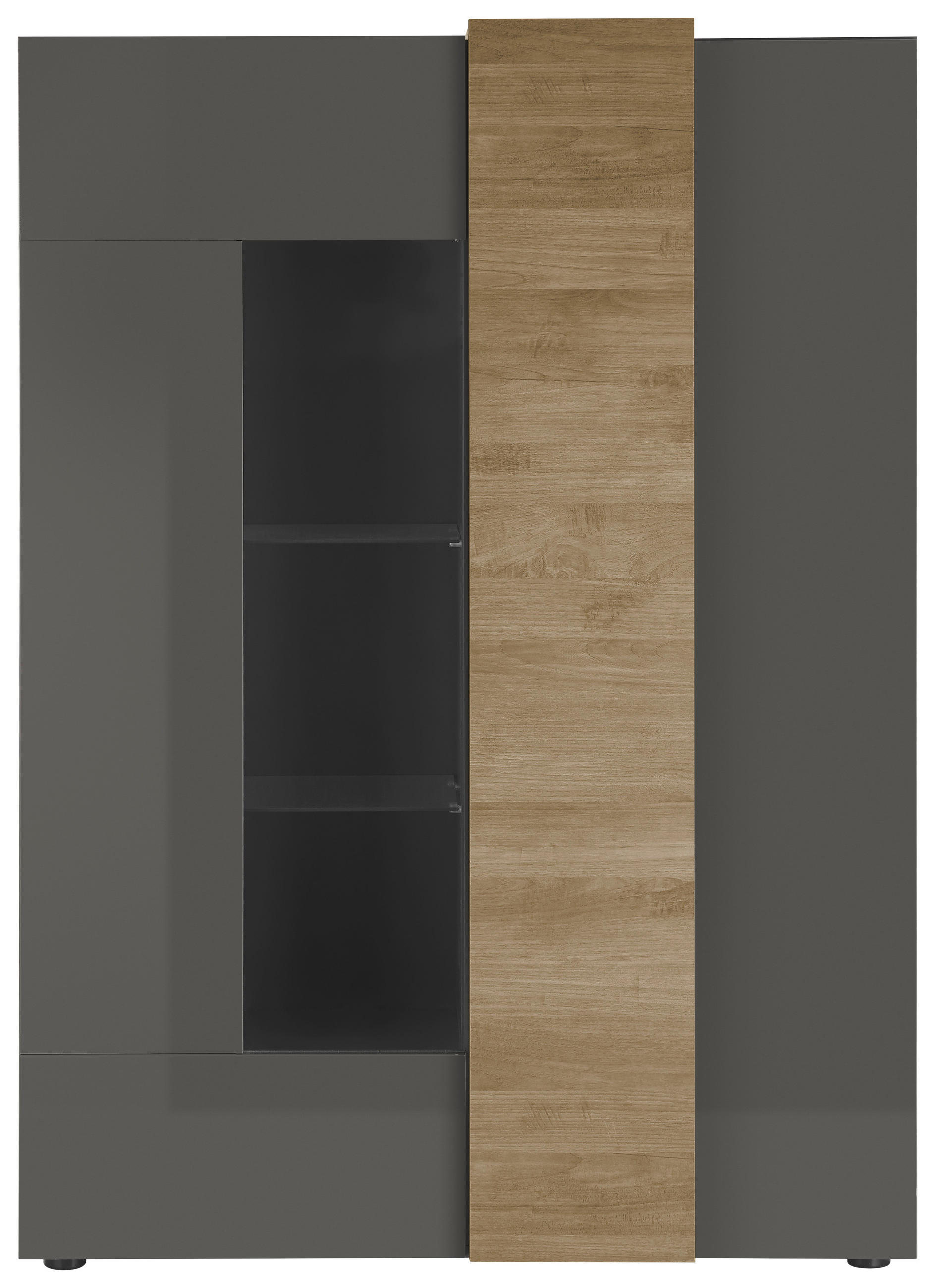 VITRINE in Eichefarben, Dunkelgrau  - Eichefarben/Dunkelgrau, Basics, Glas/Holzwerkstoff (121/168/44cm)