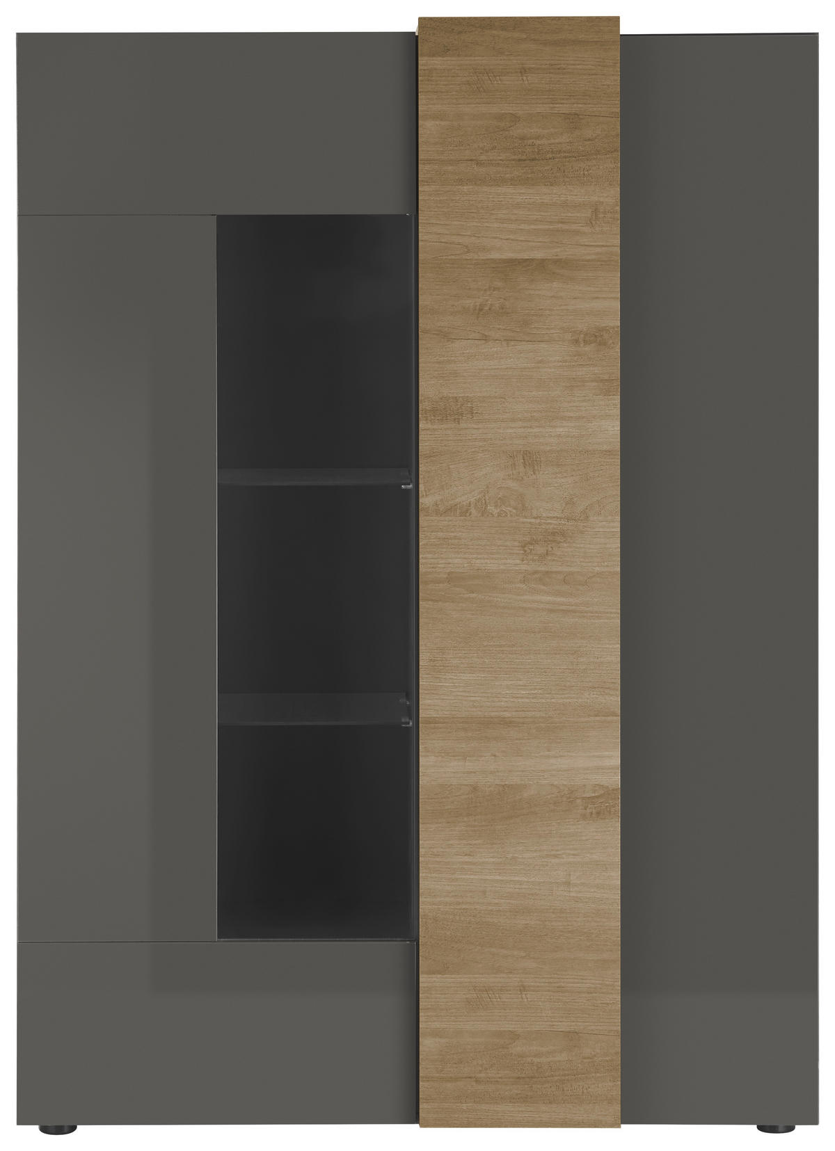 VITRINE in Eichefarben, Dunkelgrau  - Eichefarben/Dunkelgrau, Basics, Glas/Holzwerkstoff (121/168/44cm)