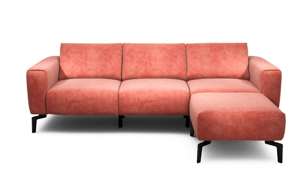 Dreisitzer inkl. Hocker Samt Rosa  - Schwarz/Rosa, Design, Textil/Metall (250/86/86-94cm) - SENSOO