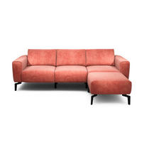 Dreisitzer inkl. Hocker Samt Rosa  - Schwarz/Rosa, Design, Textil/Metall (250/86/86-94cm) - SENSOO